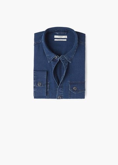 Mango Man Mango Man Classic-fit Dark Denim Shirt