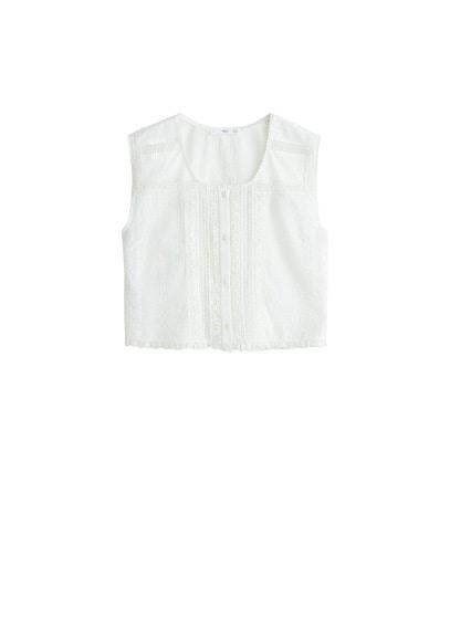 Mango Mango Linen Embroidered Blouse
