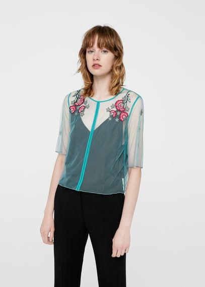 Mango Mango Tulle Embroidery Top