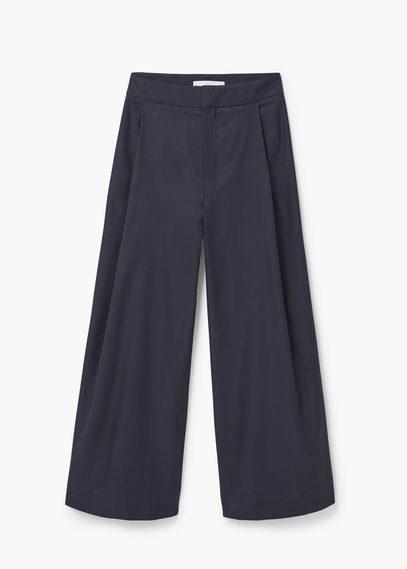 Mango Premium - Flared Cotton Linen-blend Trousers