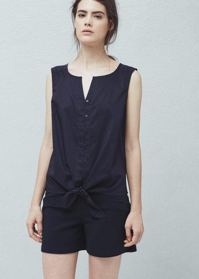 Mango Mango Knotted-hem Cotton Top