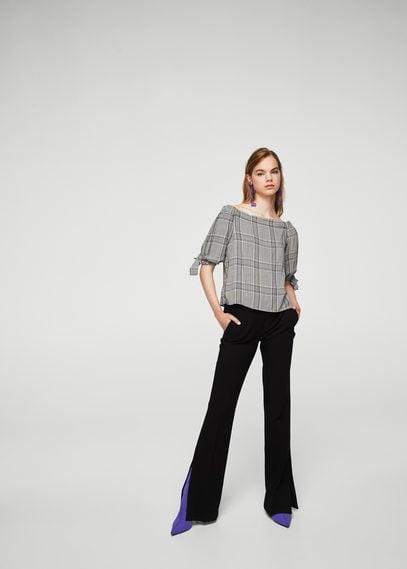 Mango Mango Off Shoulder Check Blouse