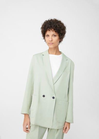 Mango Mango Double-breasted Ramie Blazer