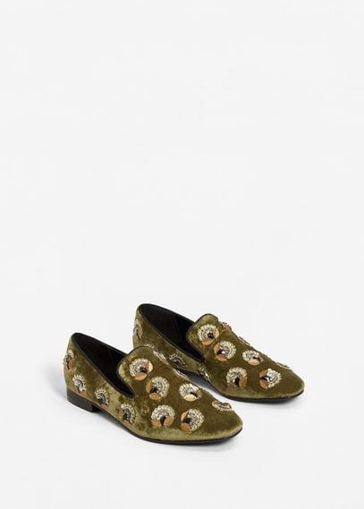 Mango Mango Appliqus Velvet Loafers