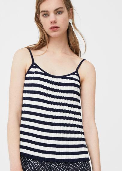 Mango Mango Striped Pleated Top
