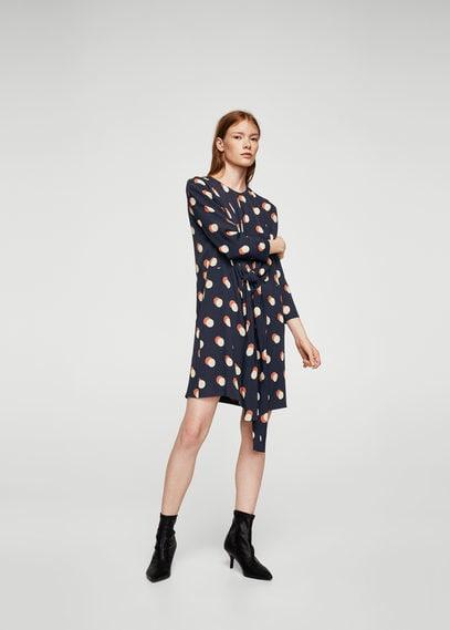 Mango Mango Knotted Polka-dot Dress