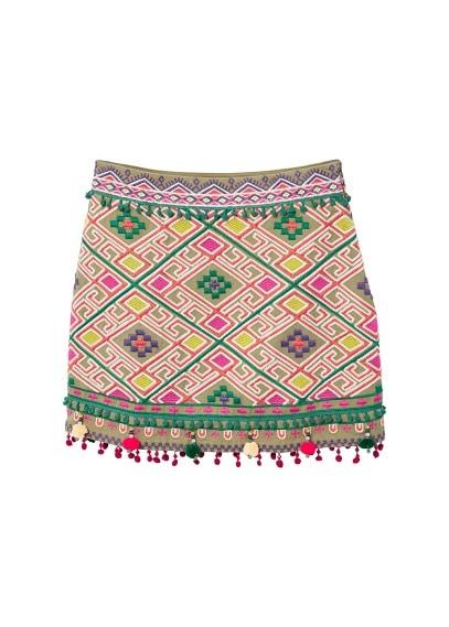 Mango Mango Pom Poms Embroidered Skirt