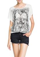 Mango Skull Print Cotton T Shirt