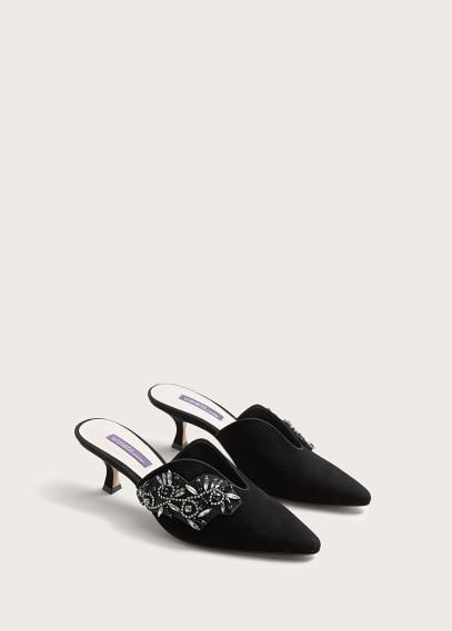 Violeta By Mango Violeta By Mango Appliqus Suede Heeled Mules