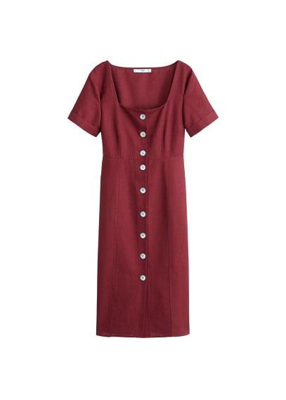 Mango Mango Buttoned Linen-blend Dress