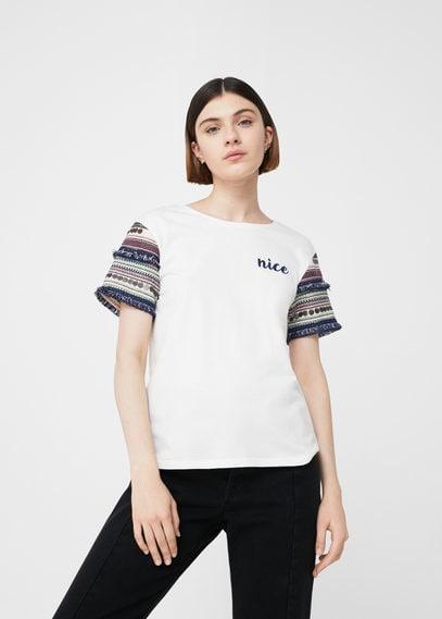 Mango Mango Embroidered Sleeve T-shirt