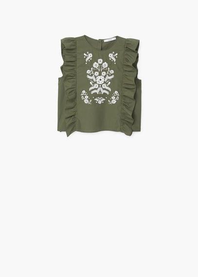 Mango Mango Ruffles Embroidered Top