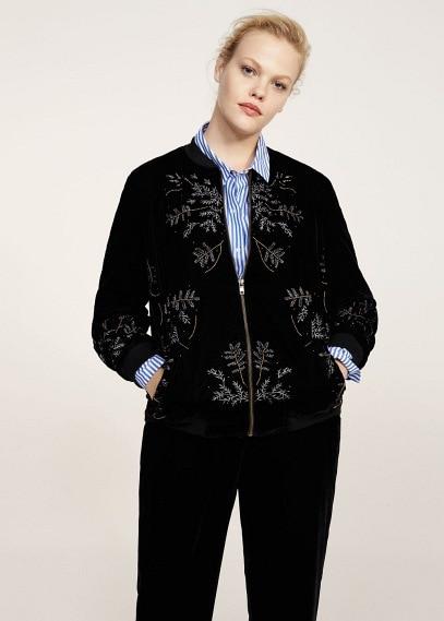 Violeta By Mango Violeta By Mango Embroidered Velvet Bomber Jacket