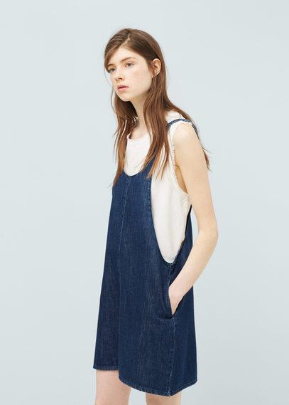 Mango Mango Dark Denim Pinafore Dress