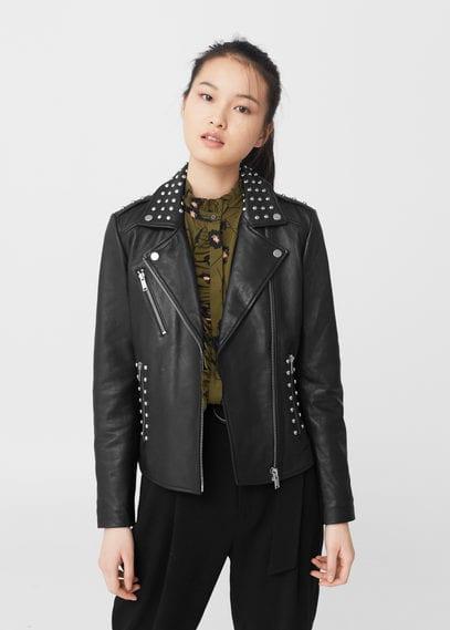 Mango Mango Studded Leather Biker Jacket