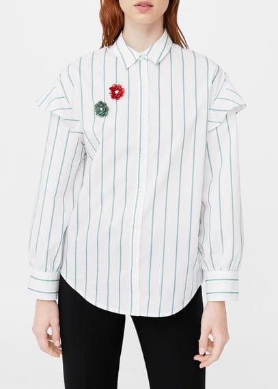 Mango Mango Brooch Clasp Striped Shirt