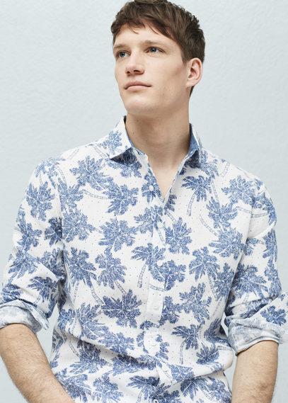 Mango Man Mango Man Slim-fit Palm-print Linen Shirt
