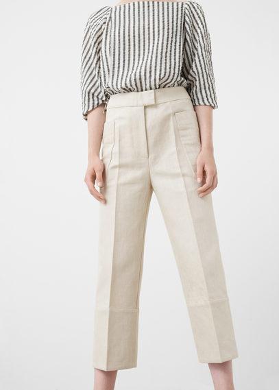 Mango Mango Premium - Cropped Linen-blend Trousers