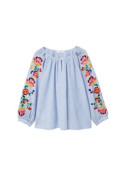 Mango Mango Embroidered Fine-stripe Blouse
