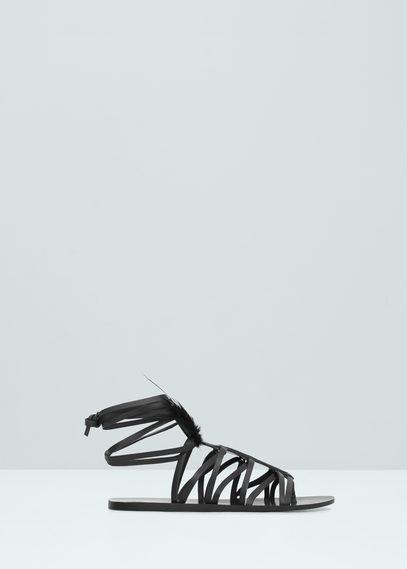 Mango Mango Feather Leather Sandals
