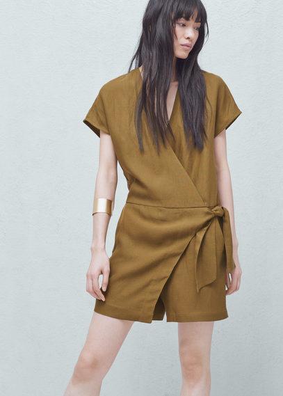 Mango Mango Linen-blend Wrap Jumpsuit