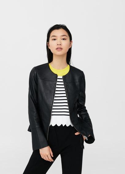 Mango Mango Flared Sleeve Leather Jacket