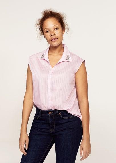 Violeta By Mango Violeta By Mango Striped Appliqu Blouse