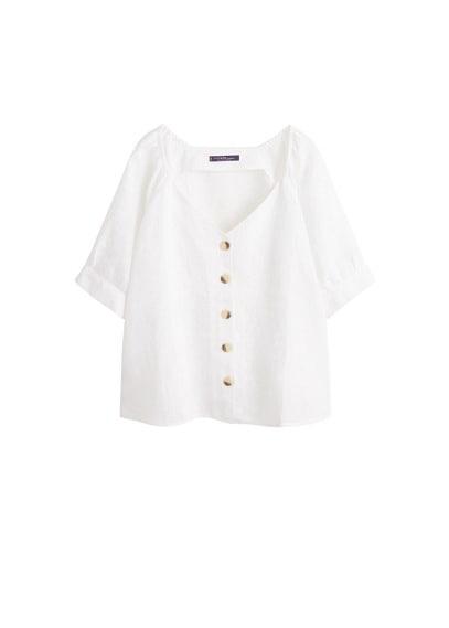 Violeta By Mango Violeta By Mango Button Linen-blend Blouse