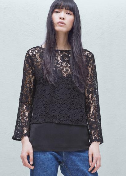 Mango Mango Lace Cotton T Shirt
