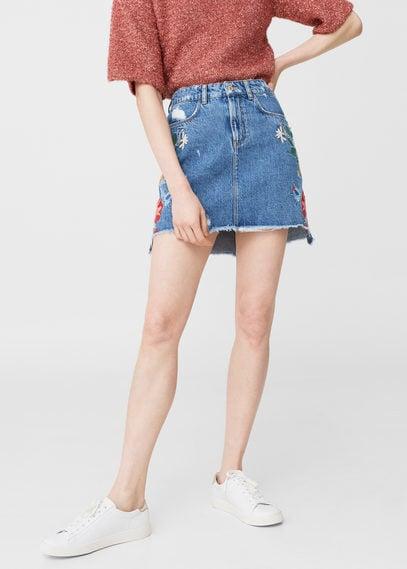 Mango Mango Embroidered Denim Skirt