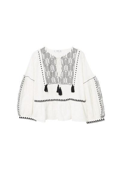 Mango Mango Pompom Embroidered Blouse