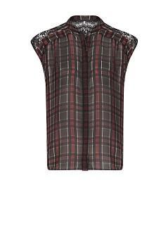 Mango Lace Panels Plaid Top