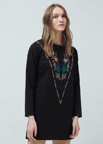Mango Mango Embroidered Denim Dress
