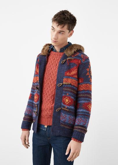 Mango Man Mango Man Faux-fur Jacquard Cardigan