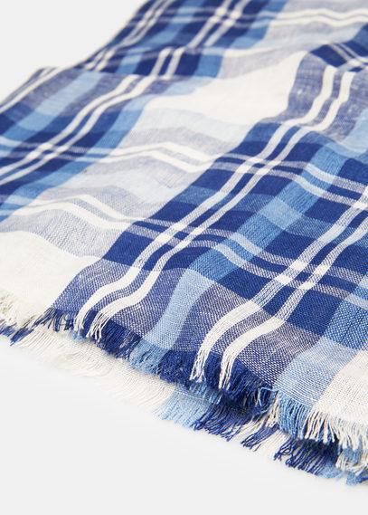 Mango Man Check Linen-blend Scarf