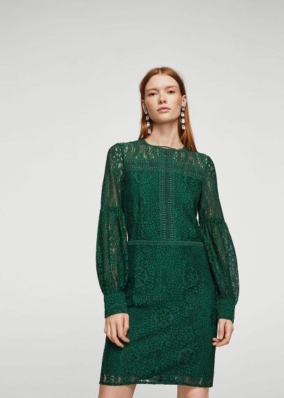 Mango Mango Puffed Sleeves Guipur Dress