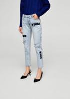 Mango Mango Faux-fur Patches Straight Jeans