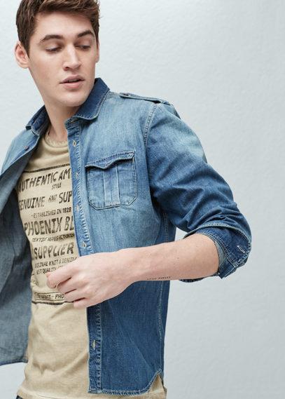 Mango Man Mango Man Regular-fit Chest-pocket Denim Shirt