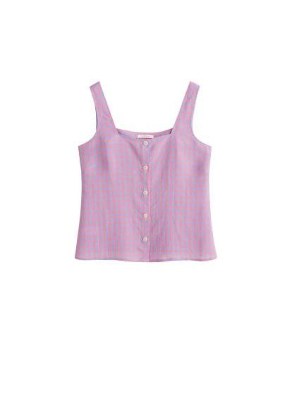 Violeta By Mango Violeta By Mango Check Linen-blend Top