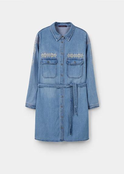 Violeta By Mango Violeta By Mango Embroidered Denim Dress