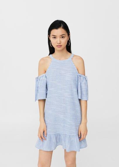 Mango Mango Striped Cold-shoulder Dress