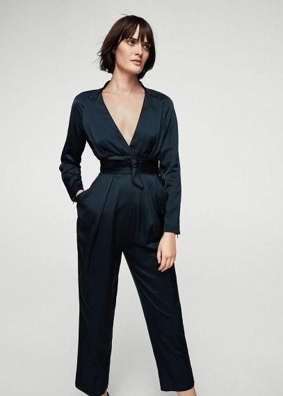 Mango Mango Wrap Neckline Satin Jumpsuit