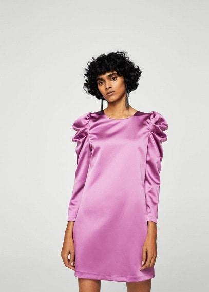 Mango Mango Puffed-shoulder Satin Dress