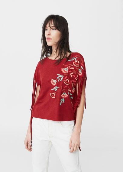 Mango Mango Fringe Embroidery T Shirt