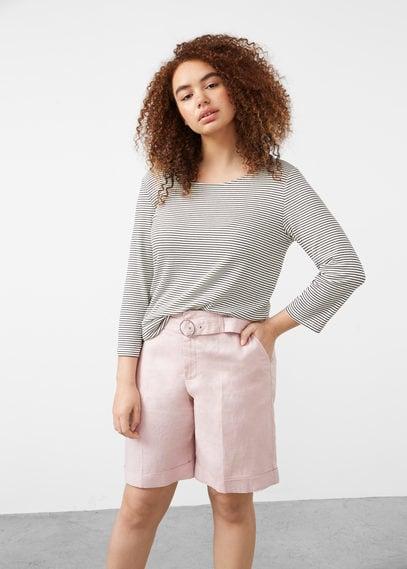 Violeta By Mango Violeta By Mango Belt Linen-blend Bermuda Shorts