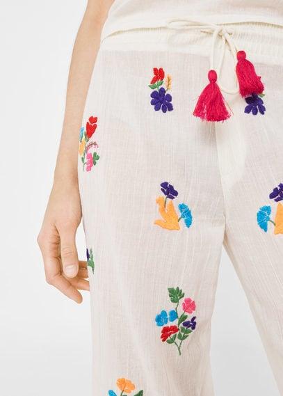 Mango Mango Embroidered Cotton Trousers