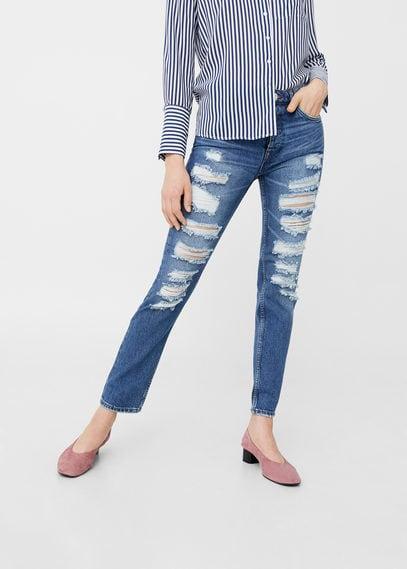 Mango Mango Ripped Details Girlfriend Jeans