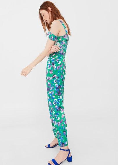 Mango Mango Floral Cold Shoulder Jumpsuit