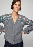 Mango Mango Floral Ebroidery Gingham Blouse