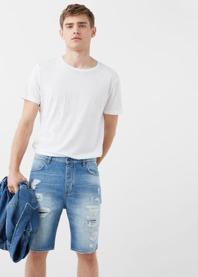 Mango Man Mango Man Ripped-detail Denim Bermuda Shorts